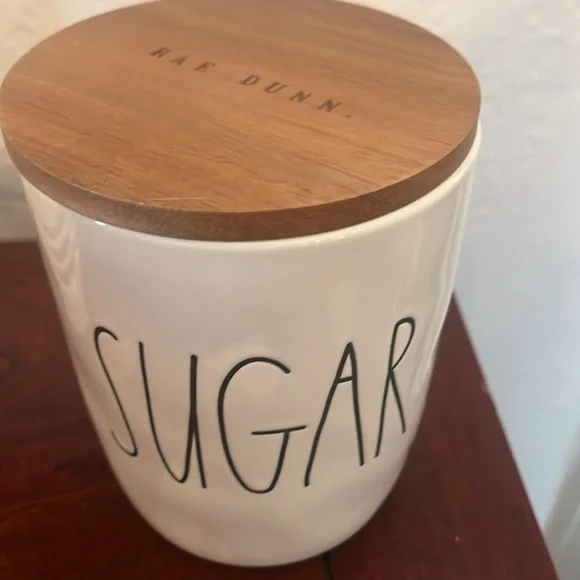 Rae Dunn NWT sugar π ceramic holder with wooden insulated top - Picture 2 of 4